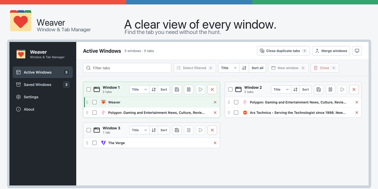 Weaver showing every Chrome window in one clear view